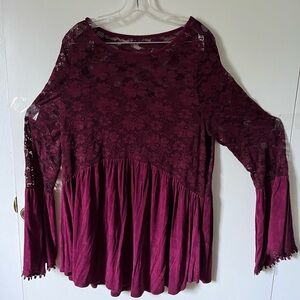 Tru self xl burgundy with lace long sleeve top